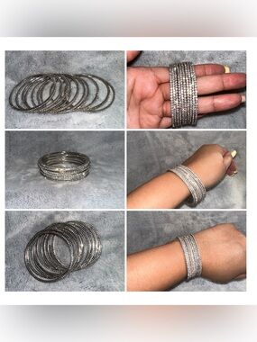 Silver Crystal Bangle Bracelet Set - Women Jewelry